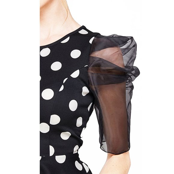 Retro Sheer Puff Polka Dot Blouse Top - Picture 6 of 7